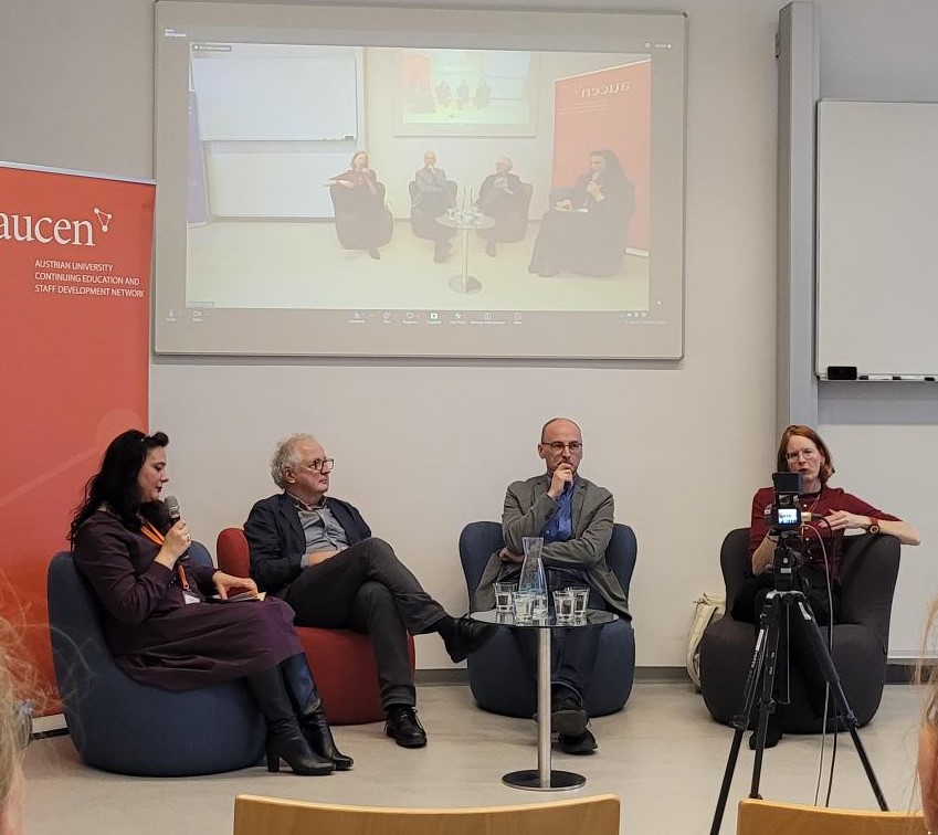 Podiumsdiskussion mit Laura Gandlgruber, Christian Korunka, Edgar Weippl, Moderation Jutta Wieltschnig
